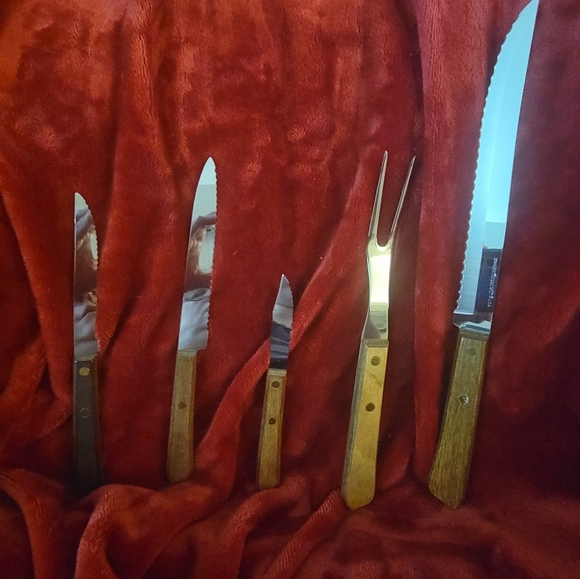 Vintage Forgecraft Wooden Knife Set With Meat Fork - Picture 7 of 8